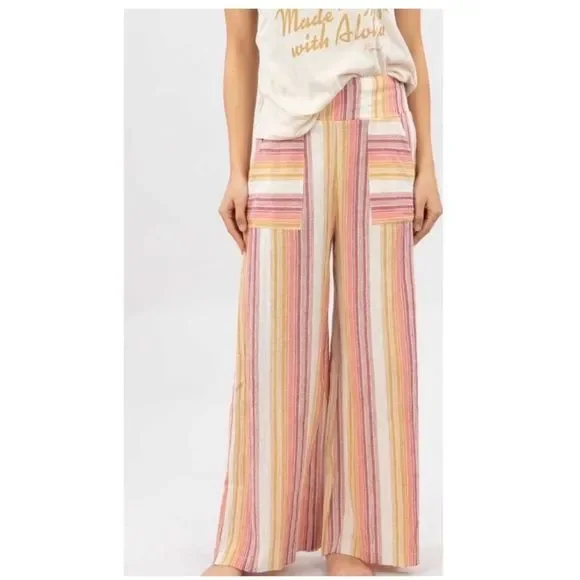 Nwt Rip Curl High Waist Wide Leg Striped Pants Size Large - Picture 2 of 16